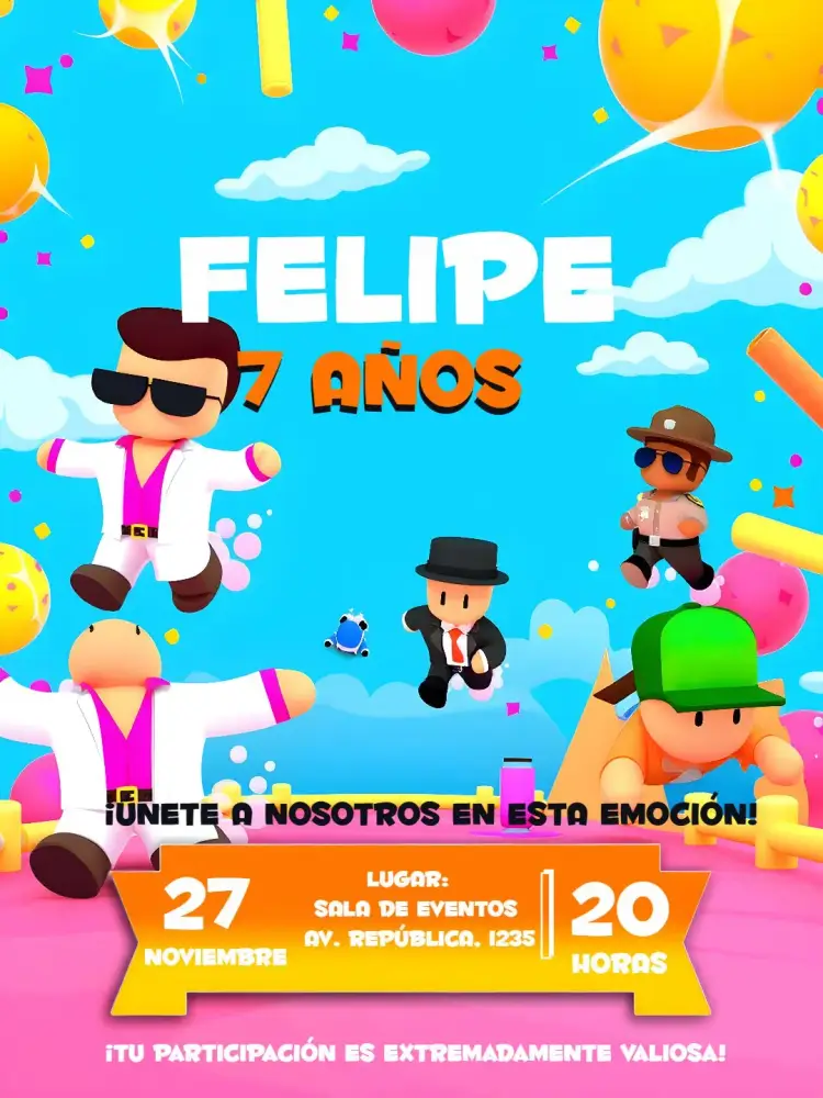 Invitación Stumble Guys Negro