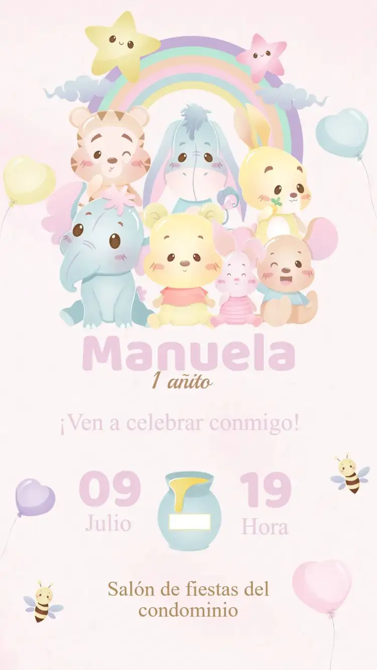 Invitación Invitación Cumpleaños Winnie the Pooh – tema Cumpleaños Infantil colorido, lúdico, infantil, temático, divertido, animado