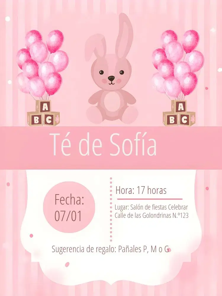 Invitación Baby Shower Conejita Rosa Globo