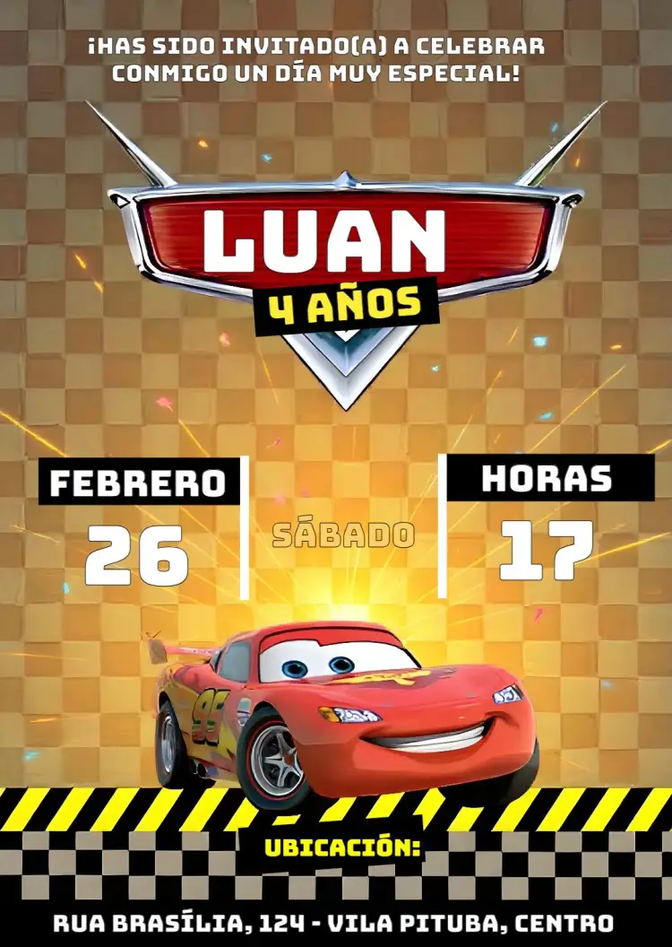 Invitación Rayo McQueen Carrera de Autos Relámpago