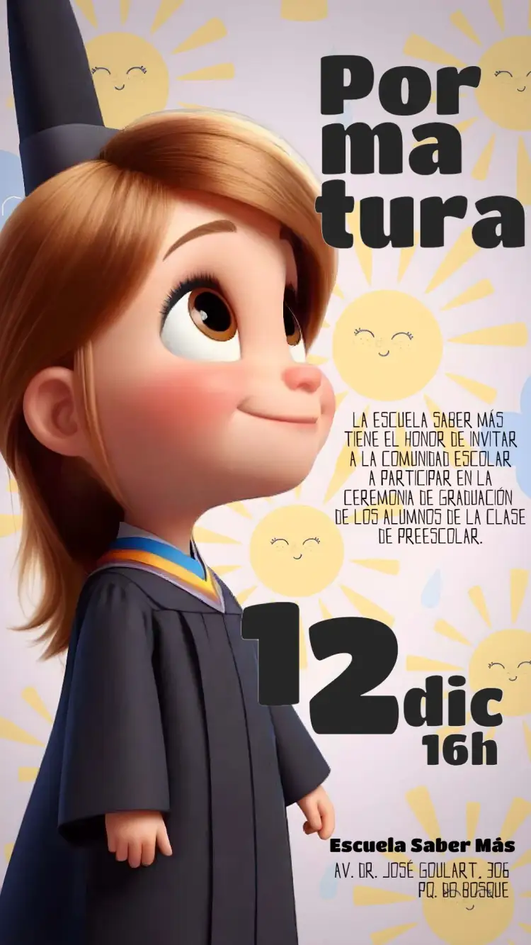 Invitación Graduación Infantil Nubes – tema Graduación colorido, lúdico, infantil, divertido, moderno
