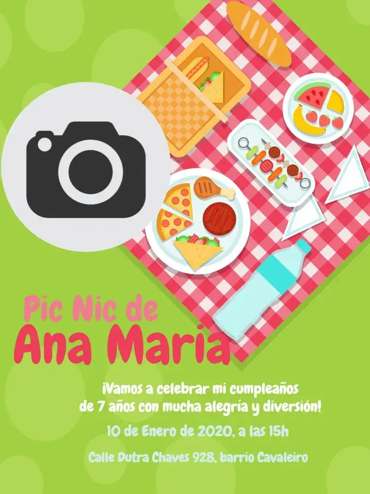 Invitación Pic Nic Infantil – tema Cumpleaños Infantil colorido, divertido, naturaleza, ilustraciones infantiles, frutas, animales
