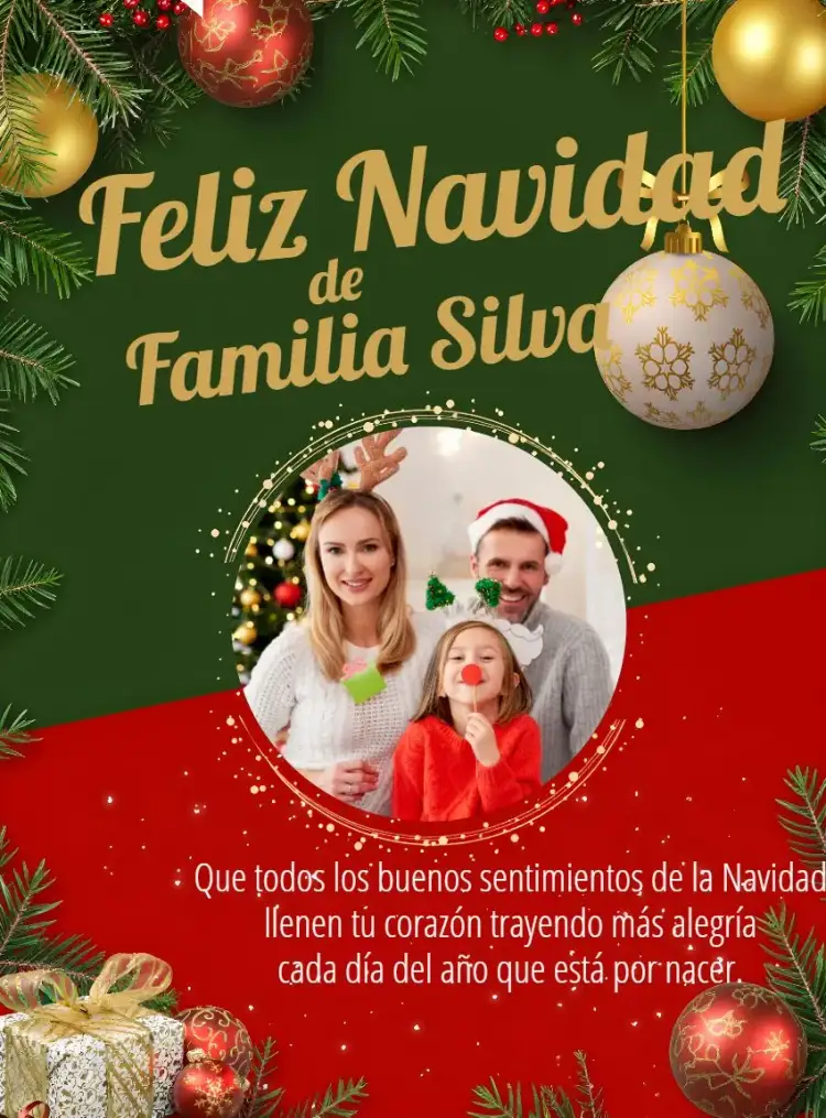 Invitación Tarjeta De Feliz Navidad En Familia Con Foto de Noel – tema Fechas Conmemorativas festivo, tradicional, colorido, familiar, alegre