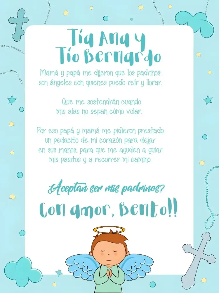 Invitación Padrinos De Bautismo Iglesia – tema Bautismo beige y amarillo, minimalista, espiritual, clásico, moderno, gráfico con ángeles
