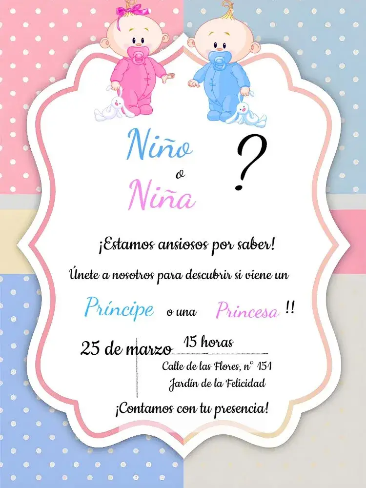 Invitación Chá de Revelación Niño o Niña Pañales editable y personalizable