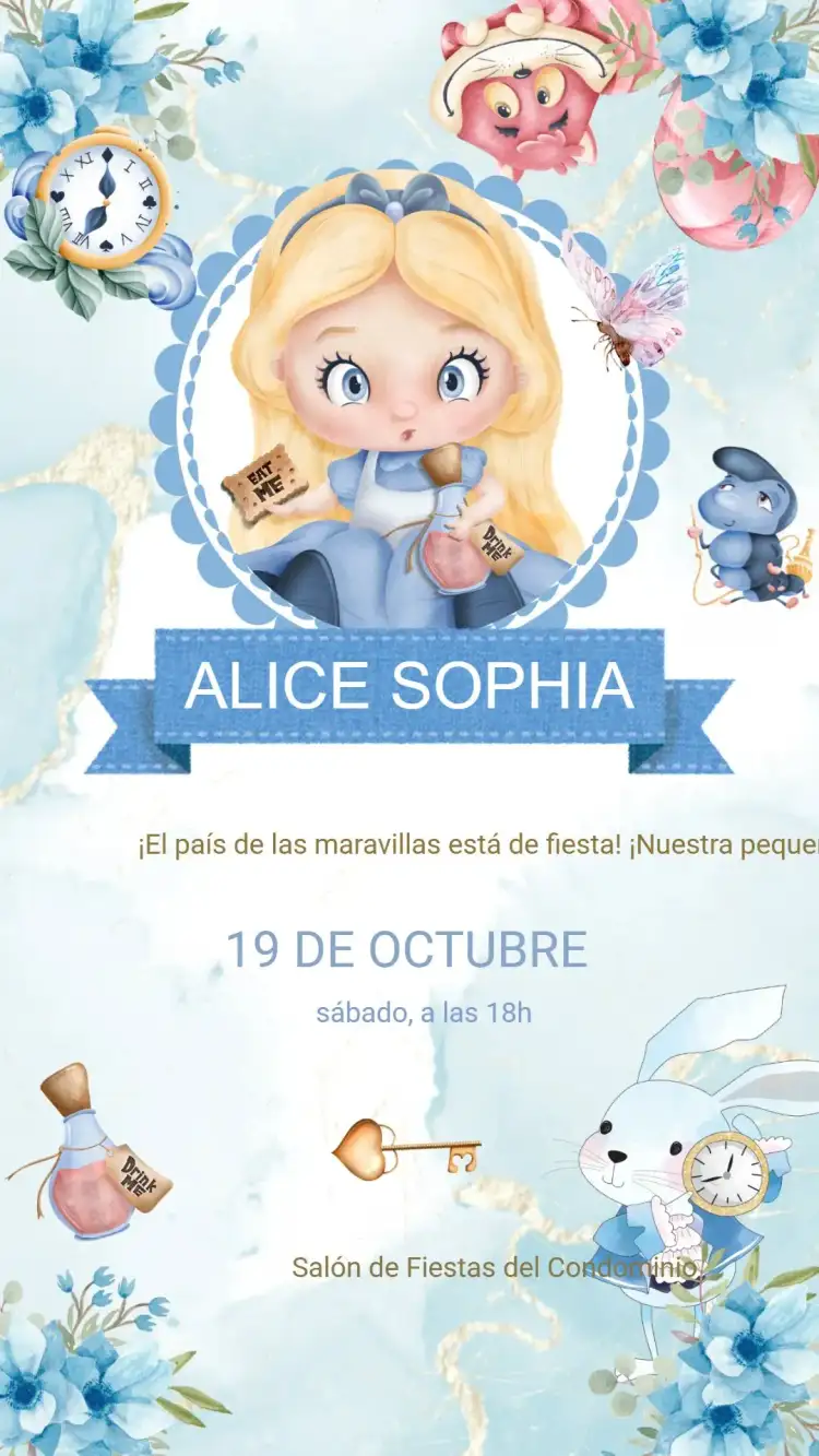 Invitación Digital Cumpleaños Alicia en el País de las Maravillas