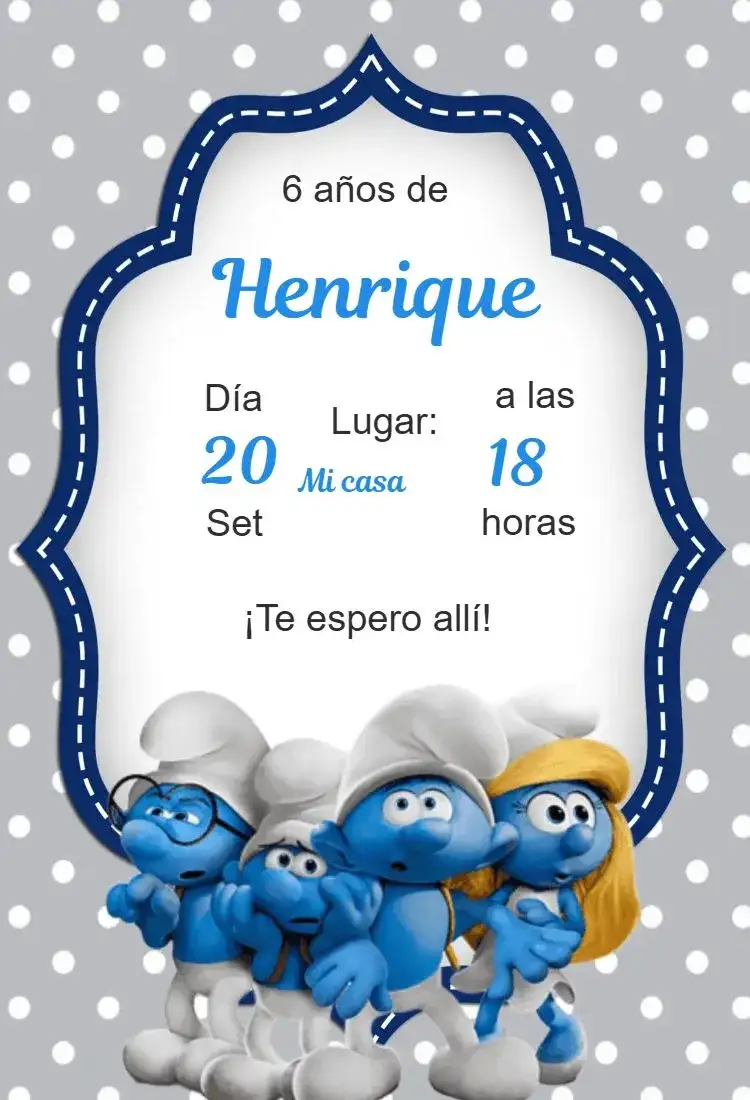 Invitación cumpleaños infantil Pitufos