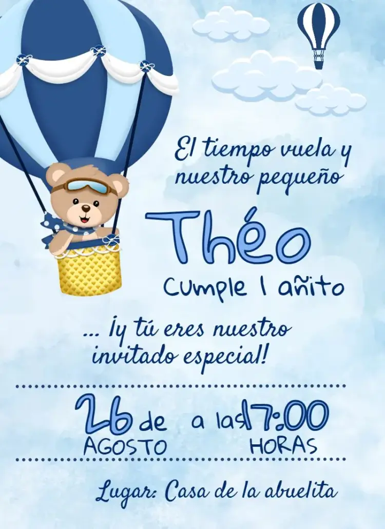 Invitación Globo Azul editable y personalizable