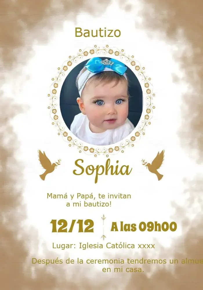 Invitación Bautizo Con Foto Primera editable y personalizable