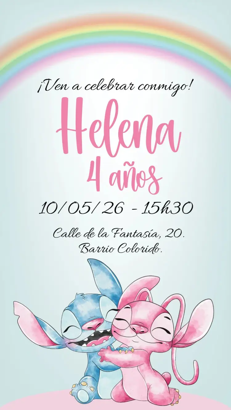 Invitación Stitch y Angel