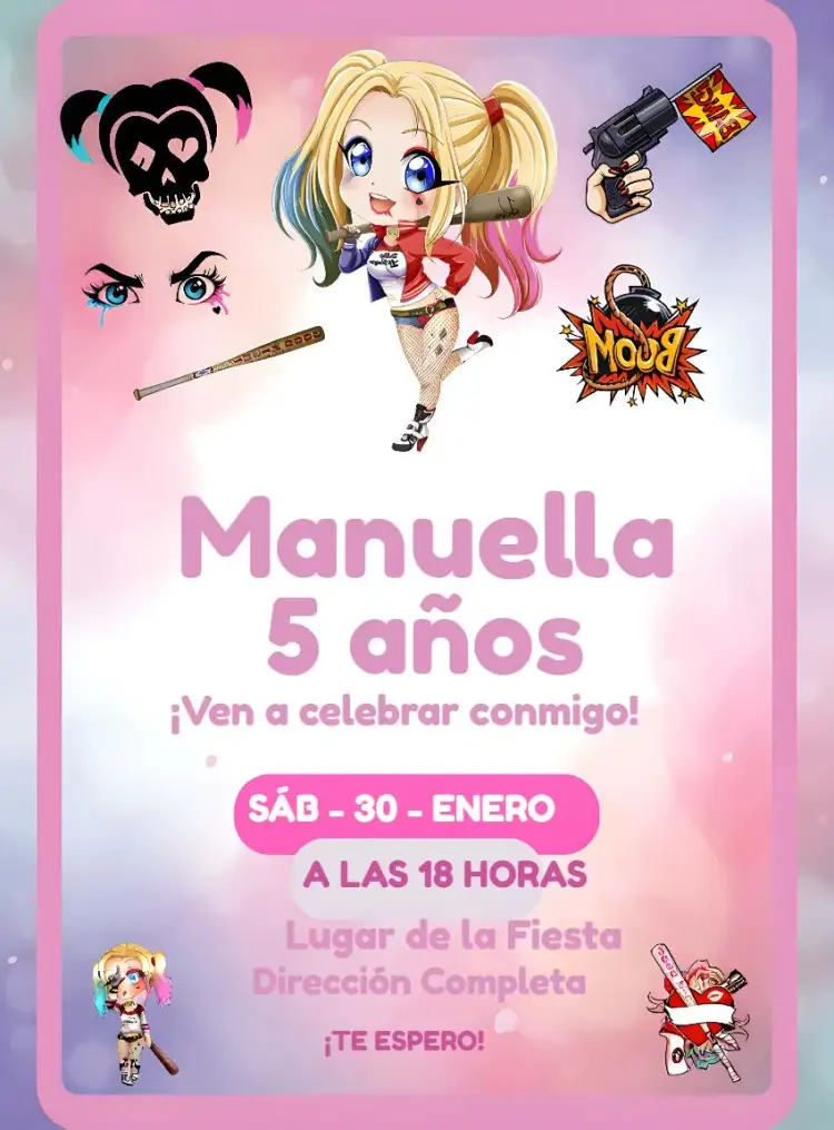 Invitación Arlequina Quinzel