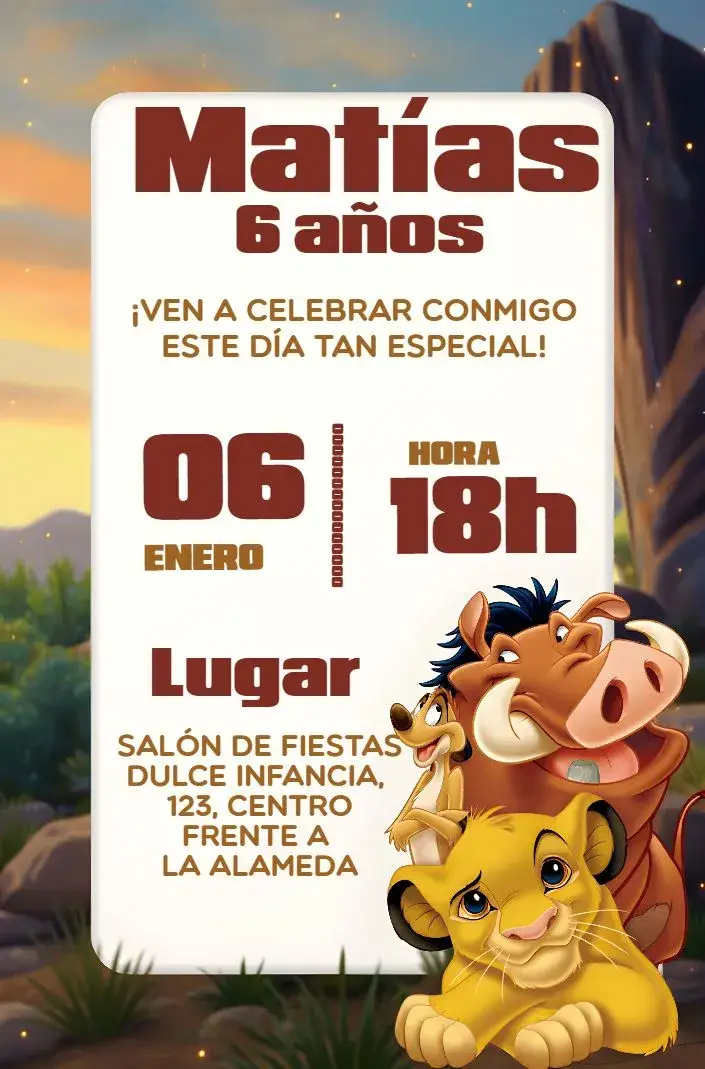 Invitación Rey León Timón