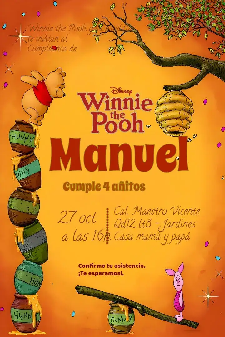 Invitación Pooh Y Su Pandilla Osito