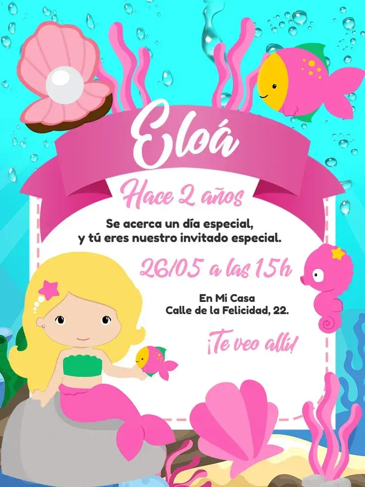 Invitación Sirena Fondo Del Mar Océano