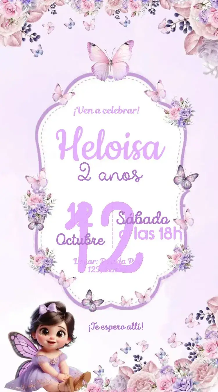 Invitación Jardín encantado Hada lila – tema Cumpleaños Infantil flores, hadas, lila, rosa, encantado, infantil