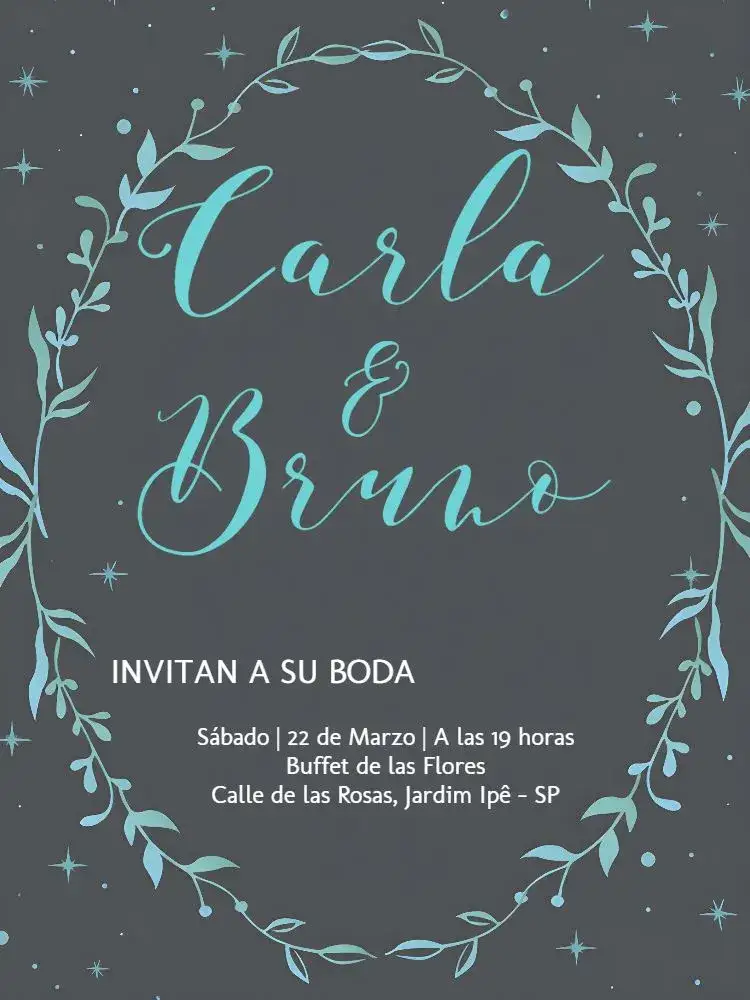 Invitación Boda Ramos Negro – tema Boda floral, moderno, elegante, negro y verde, minimalista