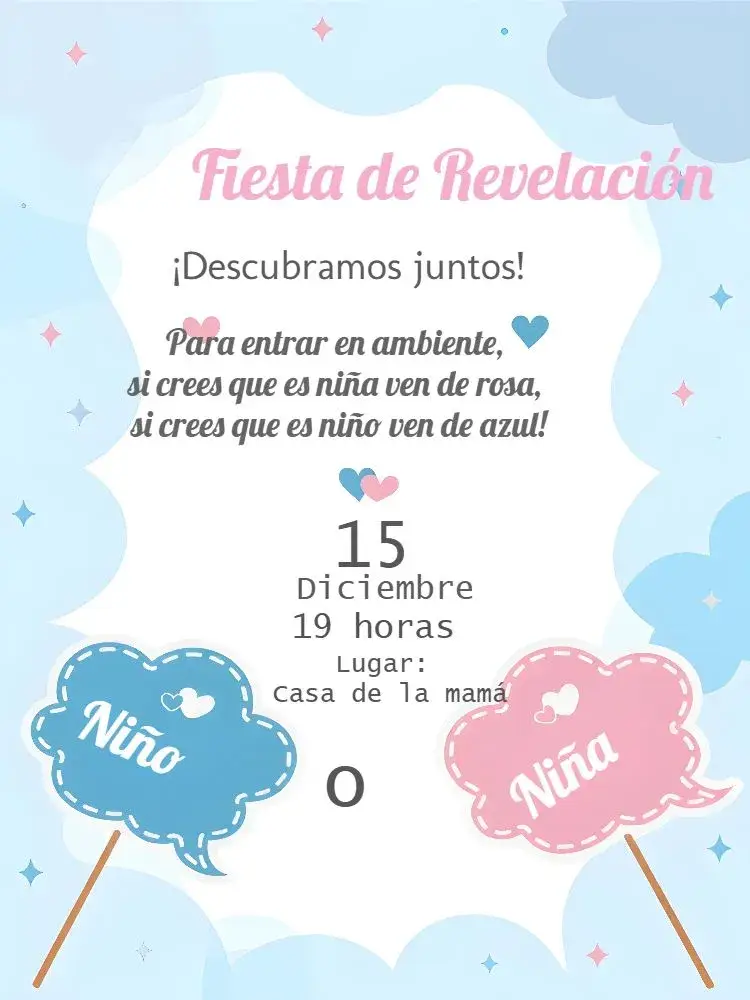 Invitación Chá Revelación Rosa y Azul