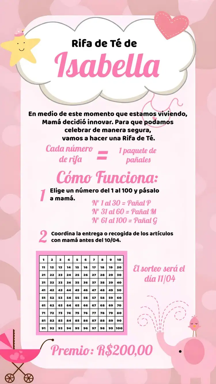 Baby Shower de Elefantita Rifa Pañales
