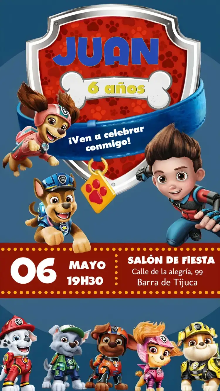 Invitación Patrulla Canina Colorido – tema Cumpleaños Infantil colorido, temático, divertido, infantil, animado