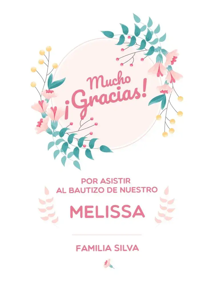 Invitación Tarjeta De Agradecimiento Presencia Bautizo Delicado Gratitud – tema Tarjeta floral, delicado, rosa claro, infantil, religioso