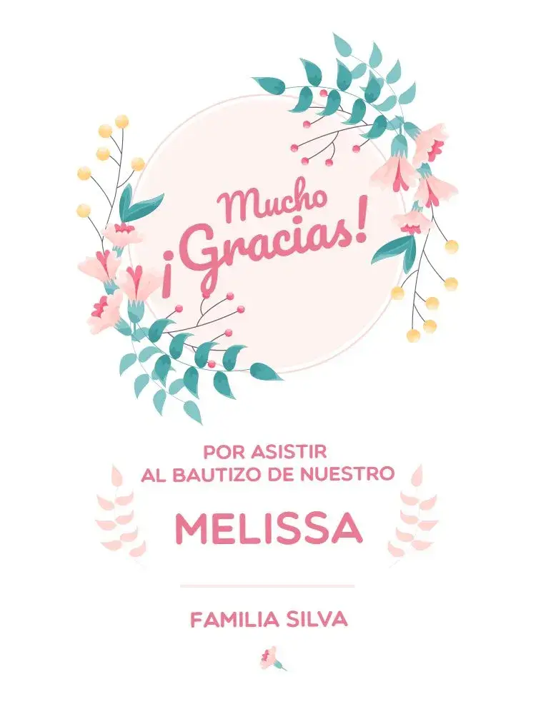 Invitación Tarjeta De Agradecimiento Presencia Bautizo Delicado Gratitud