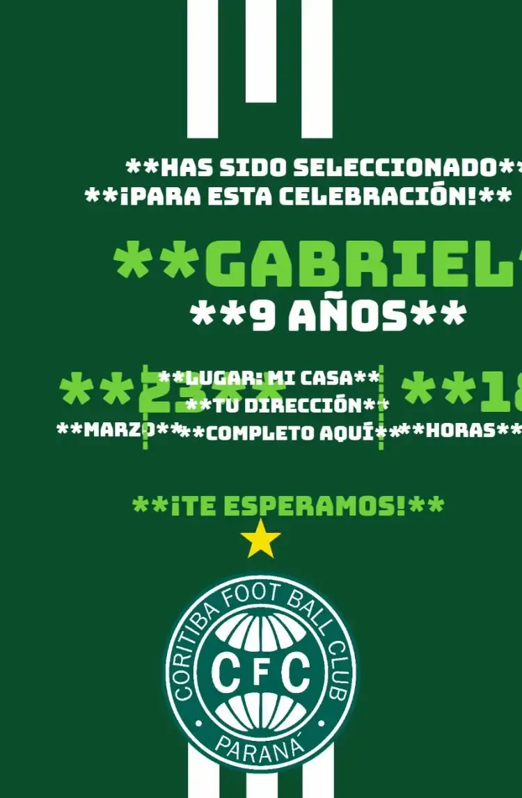 Invitación Coritiba 3 – tema Cumpleaños fútbol, moderno, colorido, gráfico, dinámico