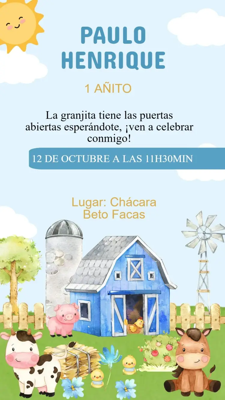 Invitación Invitación Cumpleaños Granjita editable y personalizable