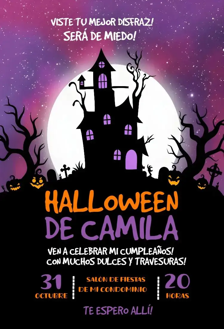 Invitación Halloween Brujas – tema Fechas Conmemorativas colores oscuros, naranja vibrante, elementos gráficos de brujas, diseño místico, estilo divertido, temática espeluznante