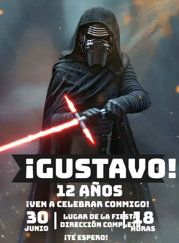 Invitación Kylo Ren Star Wars Imperio