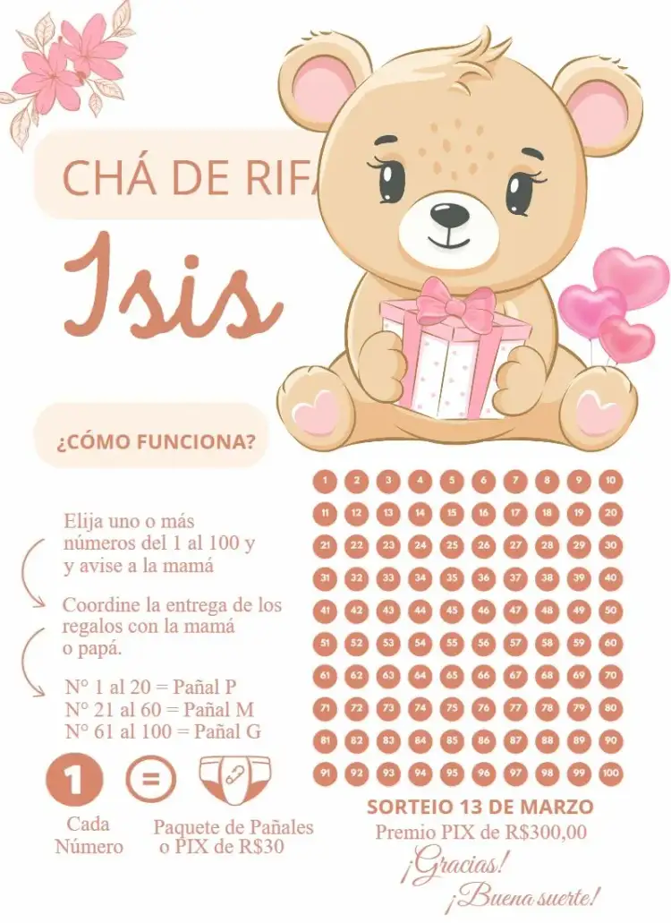 Invitación Oso Marrón – tema Té Rifa marrón, delicado, infantil, lindo, ilustración de oso