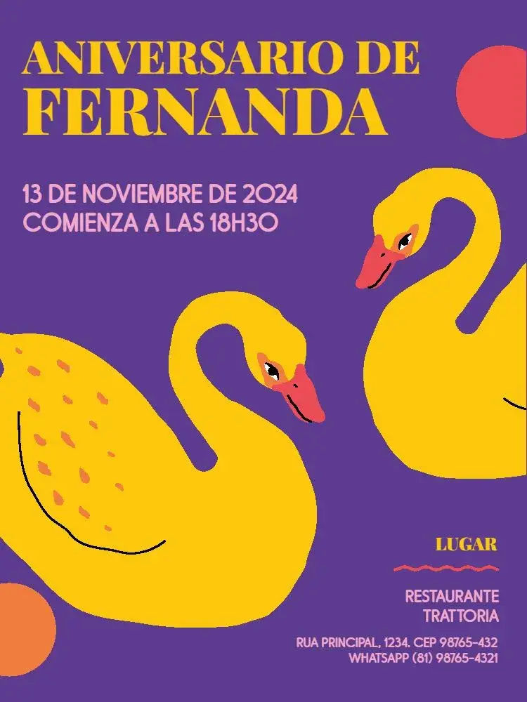 Invitación Adulto Femenino Cisne Morado Amarillo