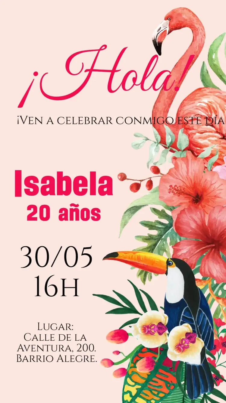 Invitación Invitación digital Luau Flamenco tropical – tema Cumpleaños tropical, flamenco, colorido, floral, aloha, vibrante