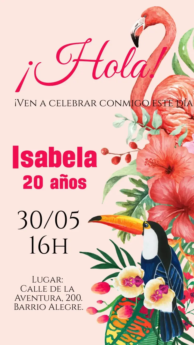 Invitación digital Luau Flamenco tropical