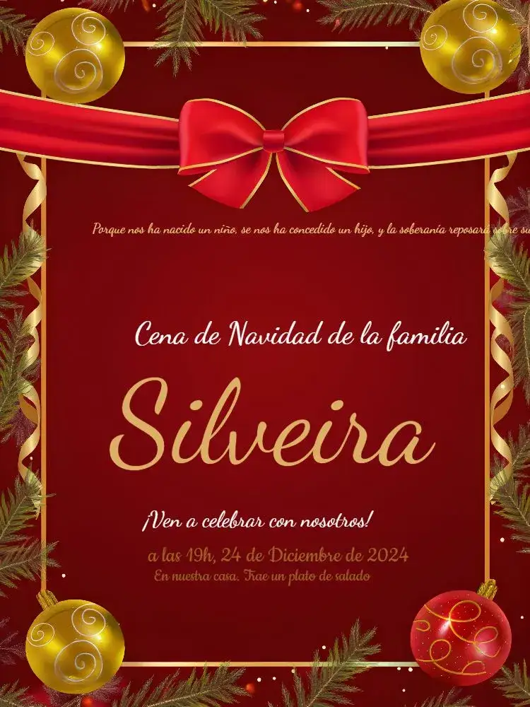 Invitación Cena De Navidad Roja – tema Fechas Conmemorativas rojo, dorado, navideño, festivo, moderno