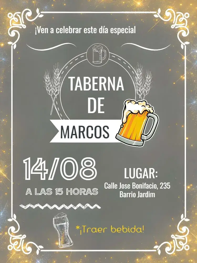 Invitación Boteco Pizarra Tiza Amigos – tema Cumpleaños bar, pizarra, estilo vintage, colores vibrantes, elementos gráficos divertidos