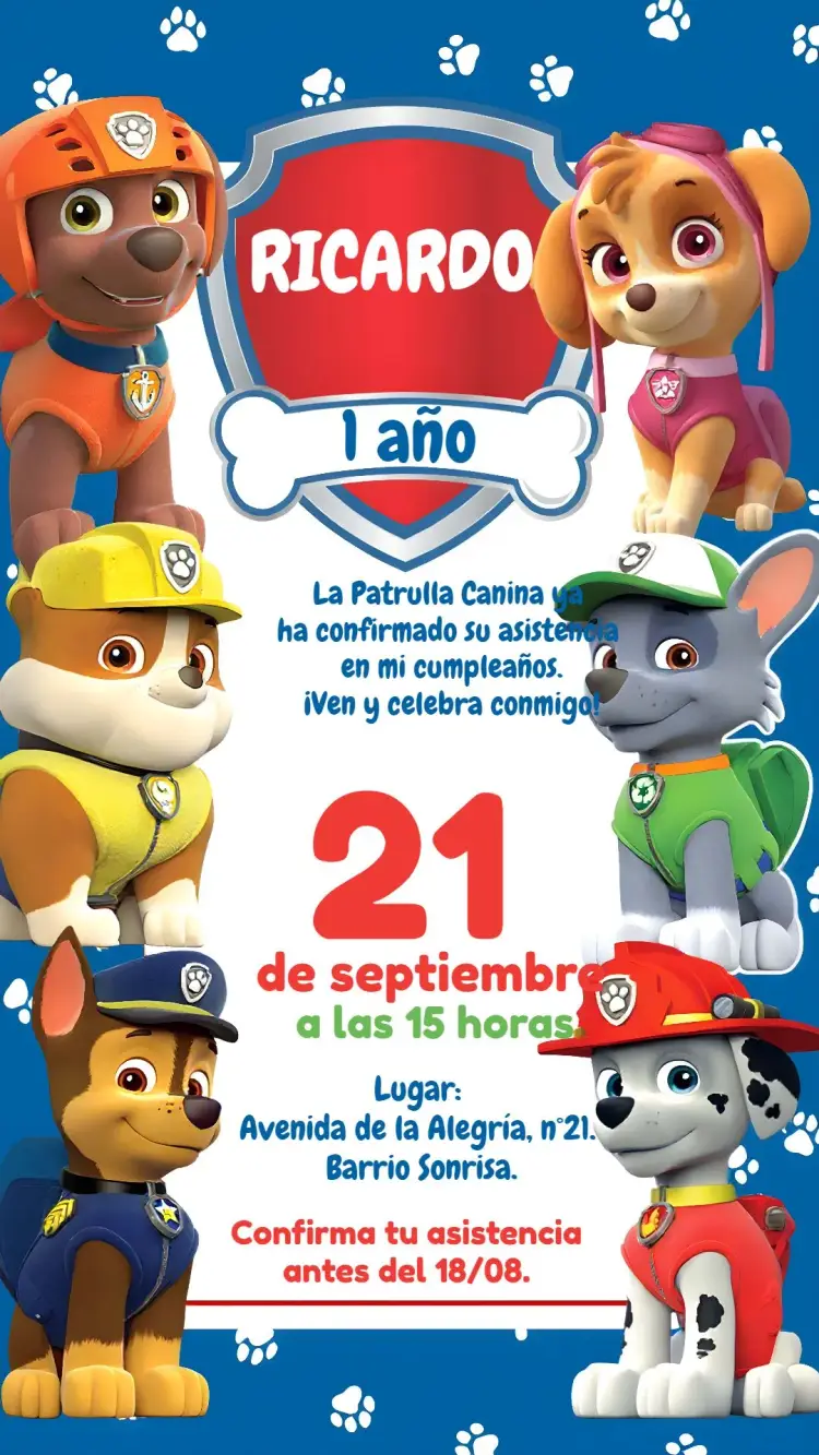 Invitación Patrulla Canina Cachorros