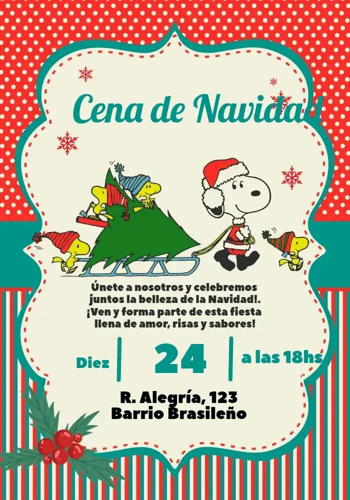 Invitación Para Cena De Navidad Snoopy Confraternización