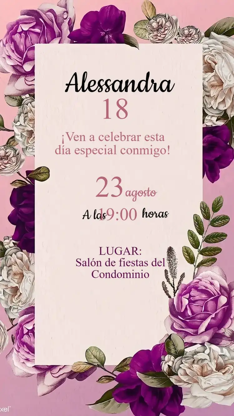 Invitación Cumpleaños Floral Fucsia Marsala