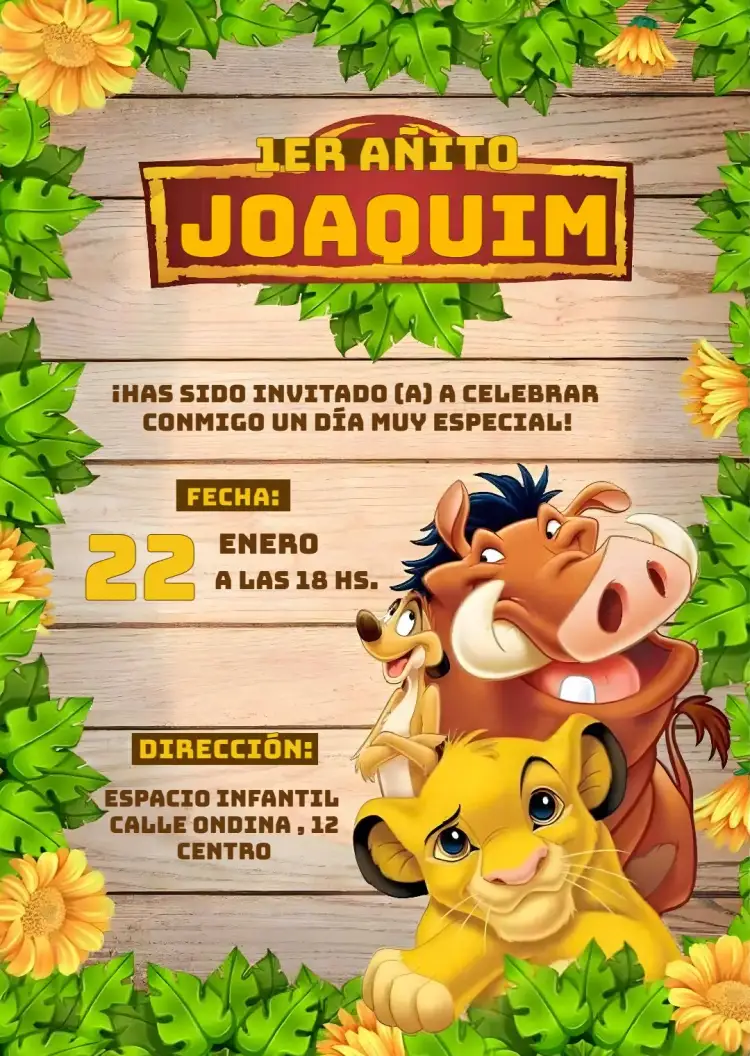 Invitación El Rey León Disney Reileón – tema Más buscados vibrante, temático, colorido, divertido, animal, naturaleza