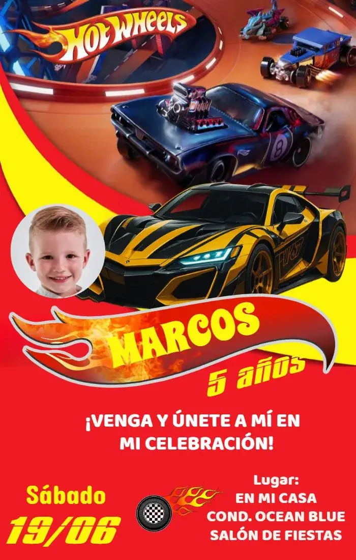 Invitación Hotwheels Con Foto Coches