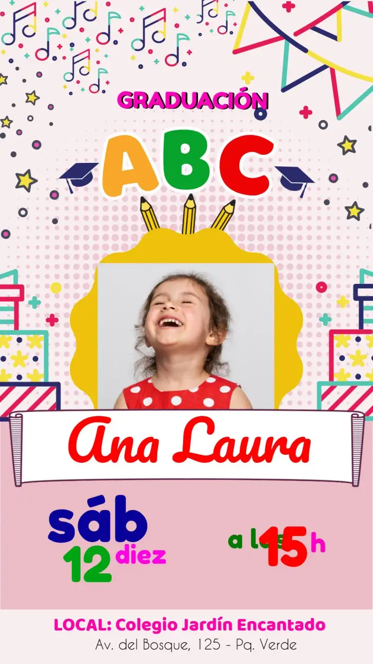Invitación Graduación Infantil Con Foto a Color – tema Graduación colorido, divertido, infantil, moderno, escolar