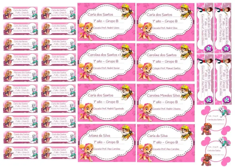 Invitación Etiqueta Escolar Patrulla Canina Imprimir – tema Cumpleaños Infantil colores vibrantes, divertido, temática canina, moderno, infantil, colorido