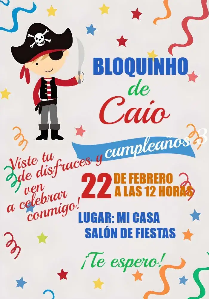 Invitación Bloquinho De Carnaval Niño – tema Fechas Conmemorativas colorido, festivo, de fantasía, divertido, infantil