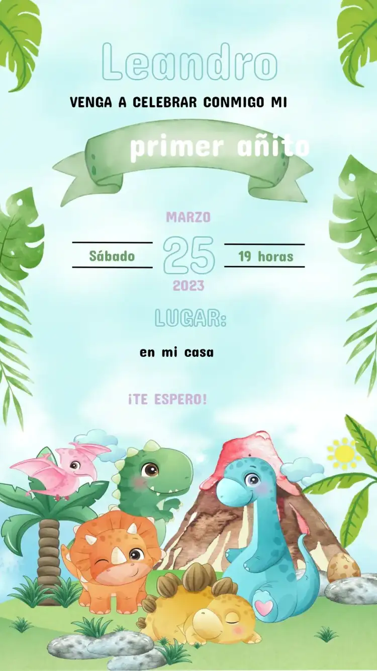 Invitación Dino Baby Cumpleaños Infantil - Personalizado
