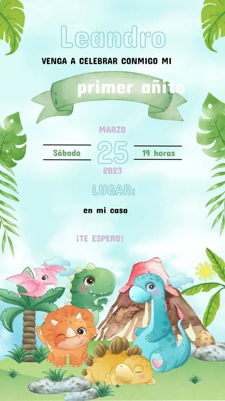 Invitación Dino Baby Cumpleaños Infantil - Personalizado