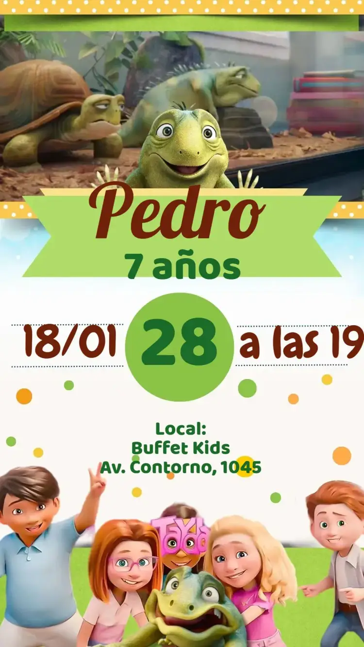 Invitación Leo el Lagarto – tema Cumpleaños Infantil colorido, divertido, ilustraciones de animales, temática de lagarto, alegre, infantil