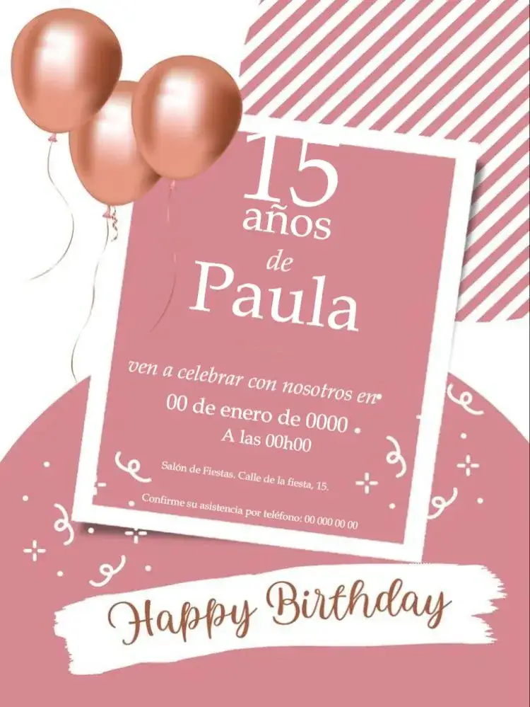 Invitación 15 Años Globo Para Editar Rosa – tema 15 años rosa, globos, elegante, delicado, moderno
