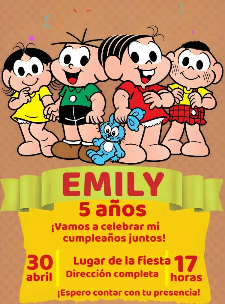 Invitación Turma Da Mónica Cebolinha – tema Cumpleaños Infantil historieta, infantil