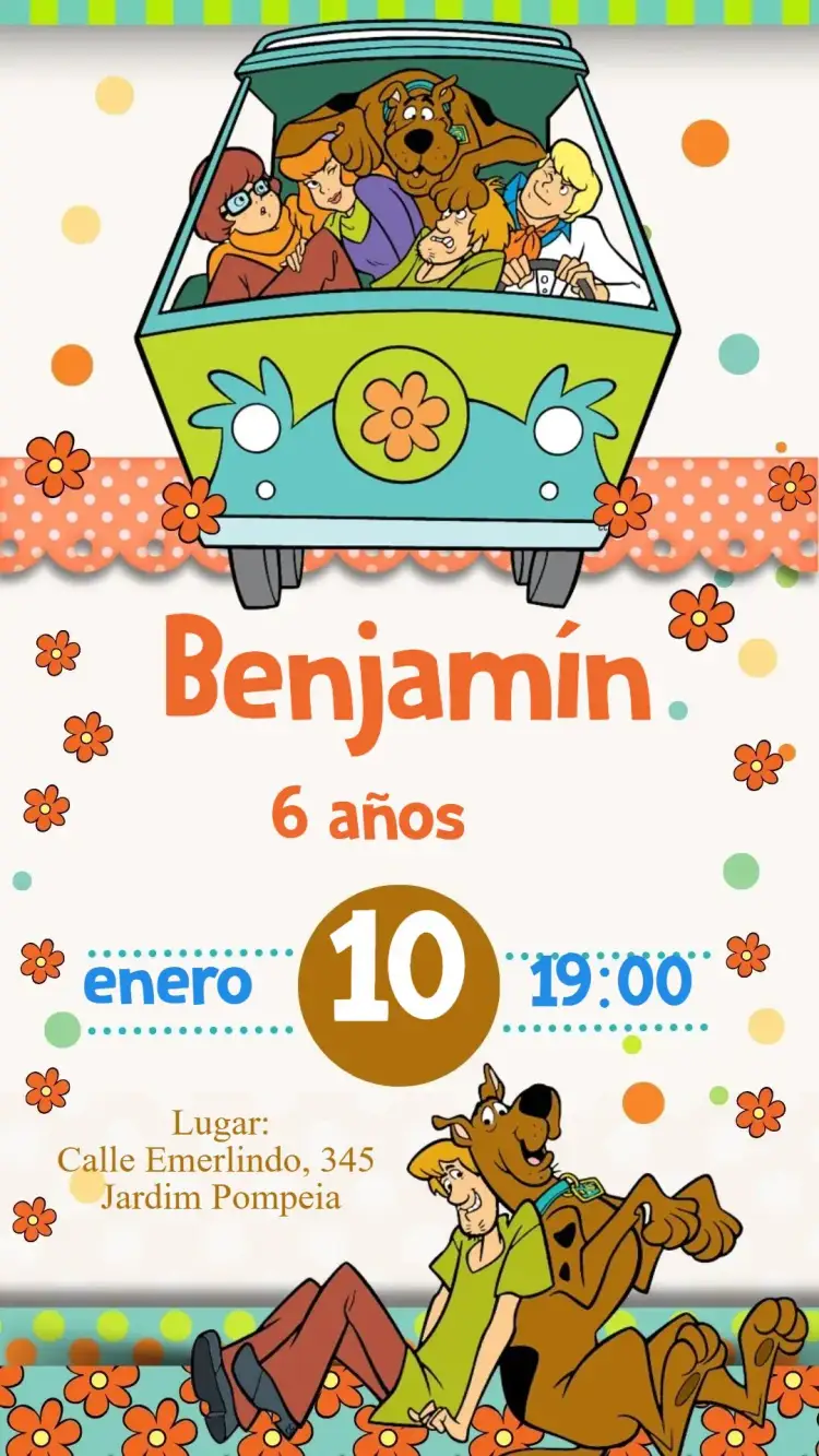 Invitación Scooby Doo – tema Cumpleaños Infantil colorido, divertido, temático, infantil, aventura, animado