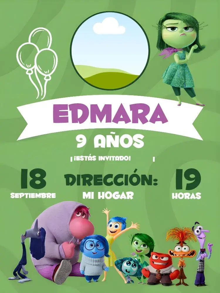 Invitación Divertida Mente 2 Nojinho Con Foto Miedo
